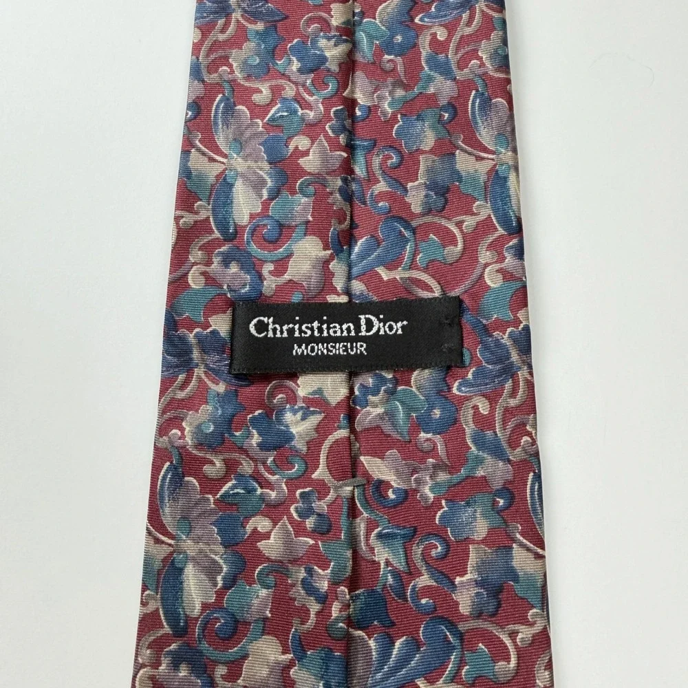 Vintage‎ Christian Dior Monsieur Burgundy Blue Floral Paisley Silk Tie